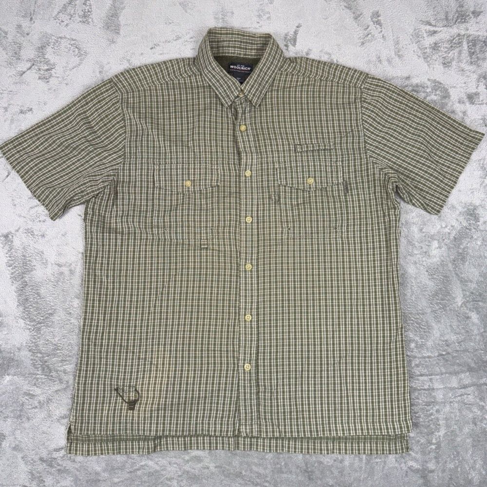 Woolrich Shirt Mens XL Green Plaid Vented Short Sleeve Fishing Hiking Camping - Picture 2 of 9